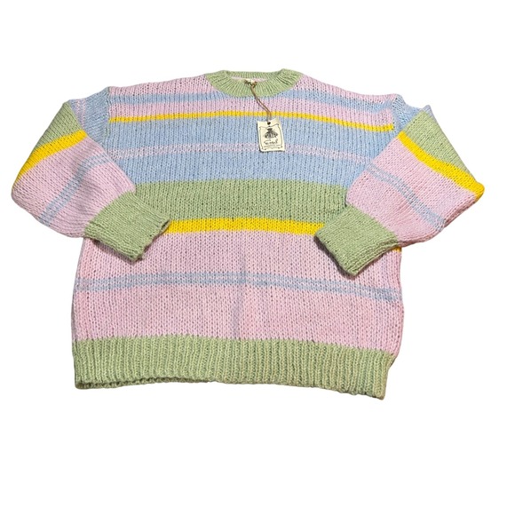 easel Sweaters - easel Pastel Striped Crewneck Sweater in Pink, Blue, Green & Yellow